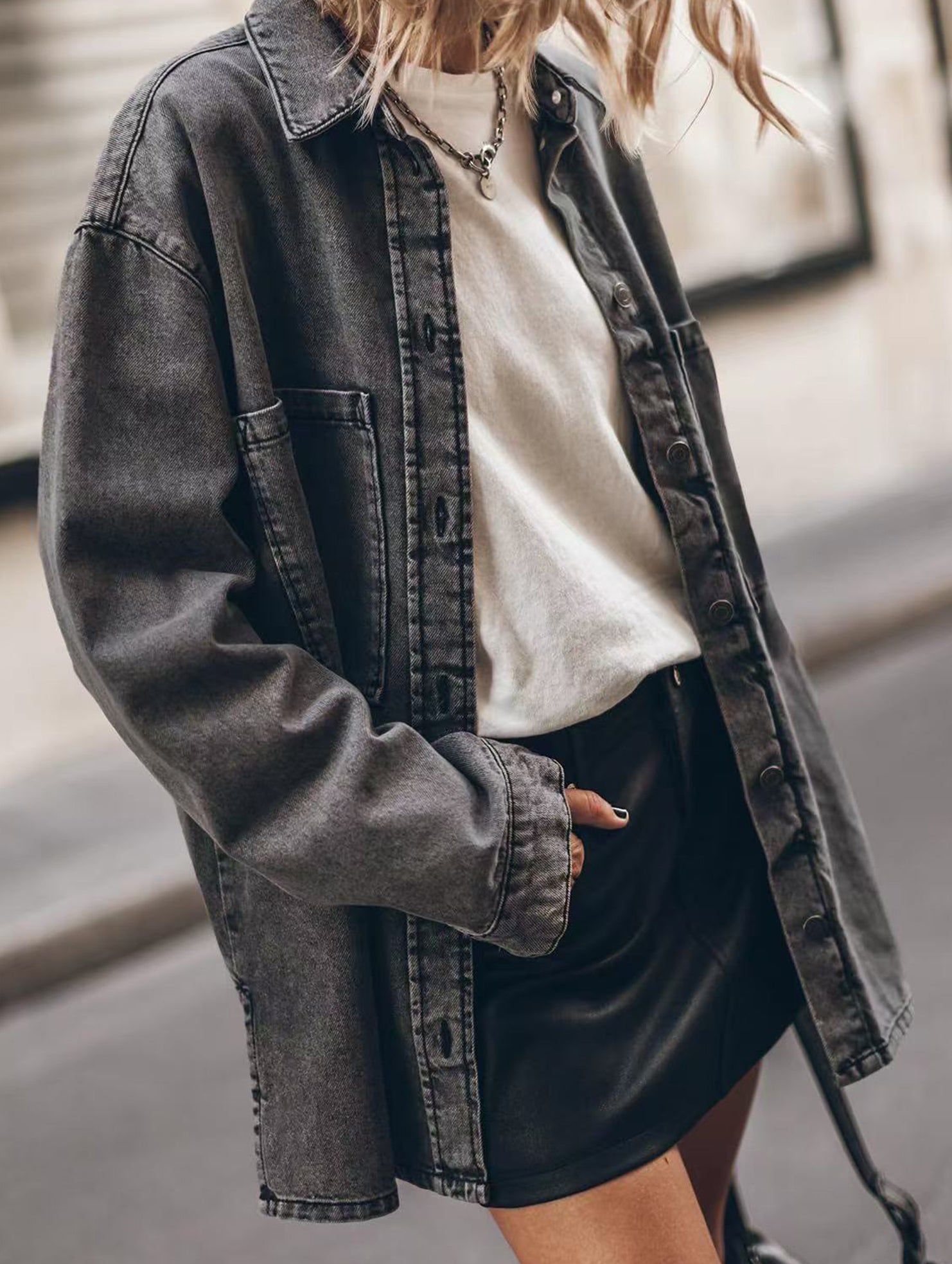 Retro oversized denim shirt for women