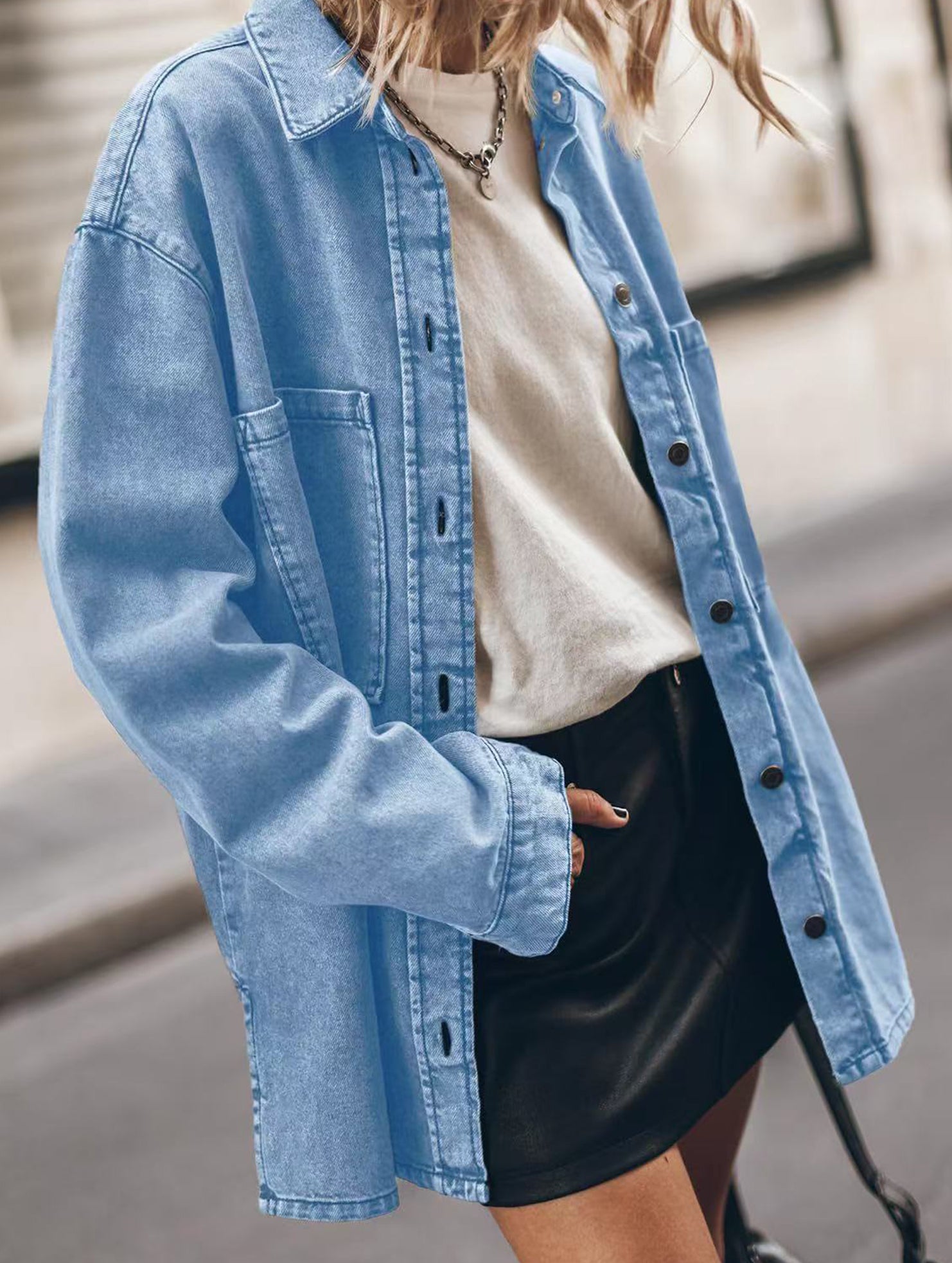 Retro oversized denim shirt for women