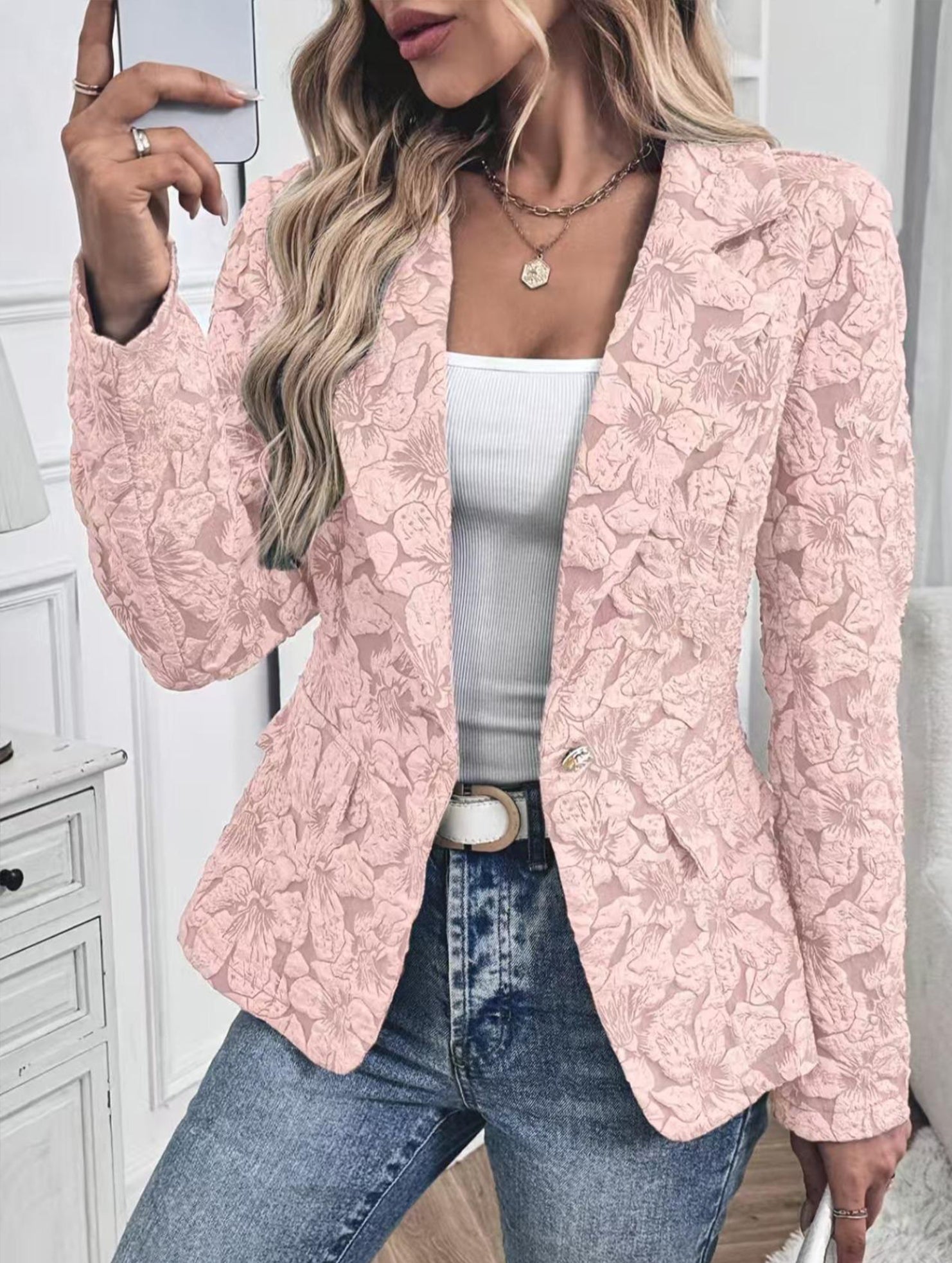 Retro Lily Jacquard Slim Fit Suit for Women_CWOCO00778