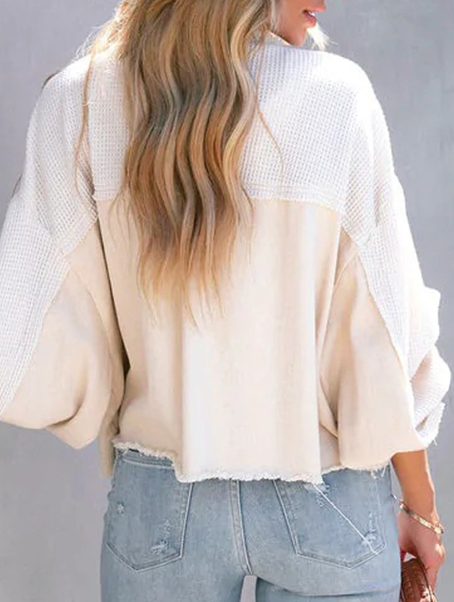 Casual and stylish waffle patchwork washed jacket