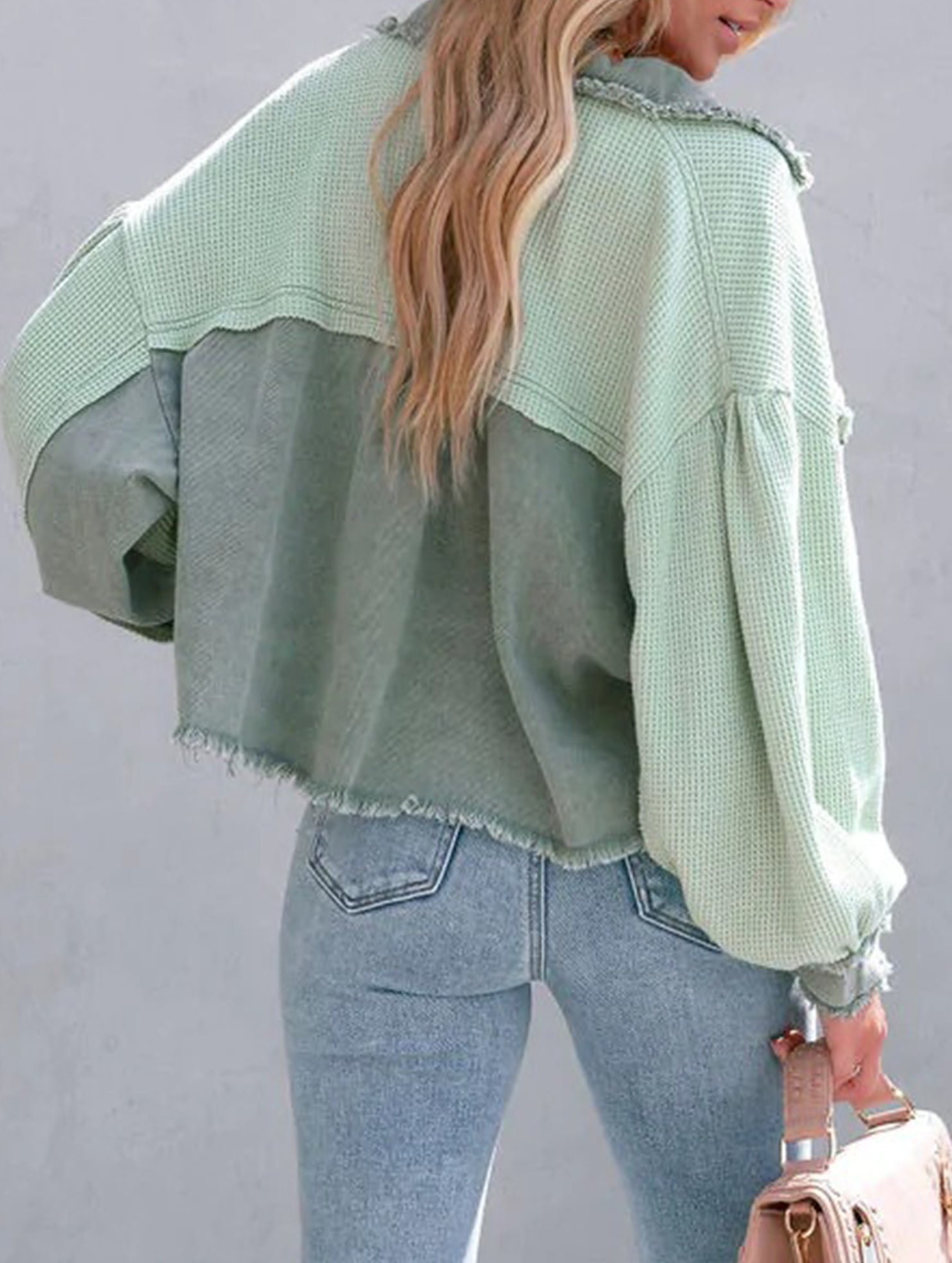 Casual and stylish waffle patchwork washed jacket