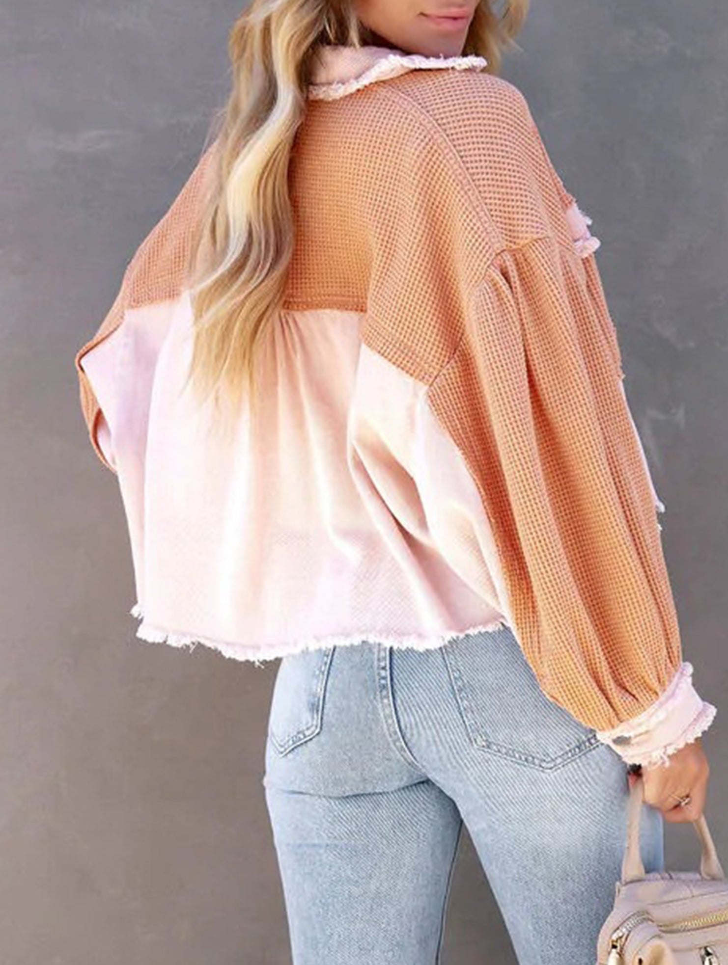 Casual and stylish waffle patchwork washed jacket