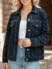 Studded heavy-duty casual fashion corduroy short jacket