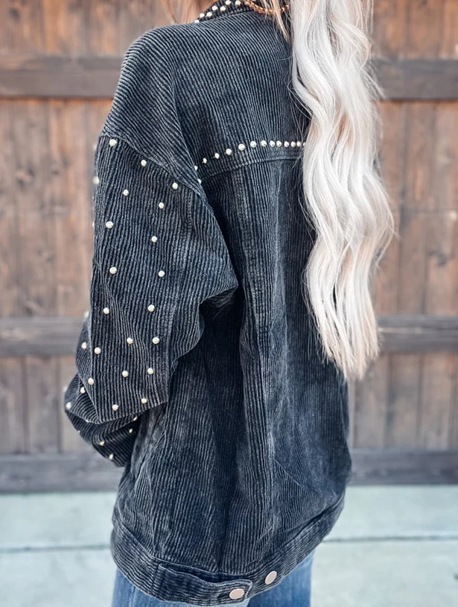 Studded heavy-duty casual fashion corduroy short jacket_CWOCO00781