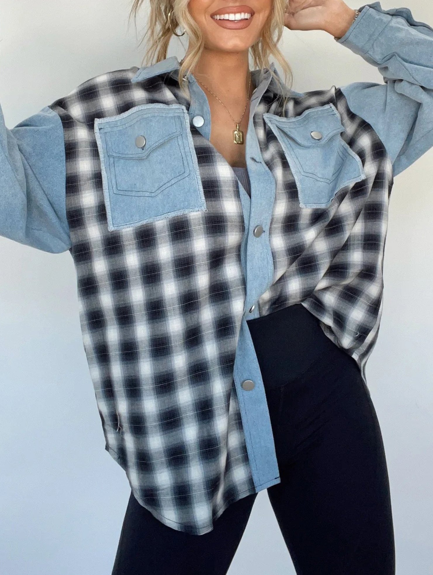 Casual and stylish plaid wool patchwork coat