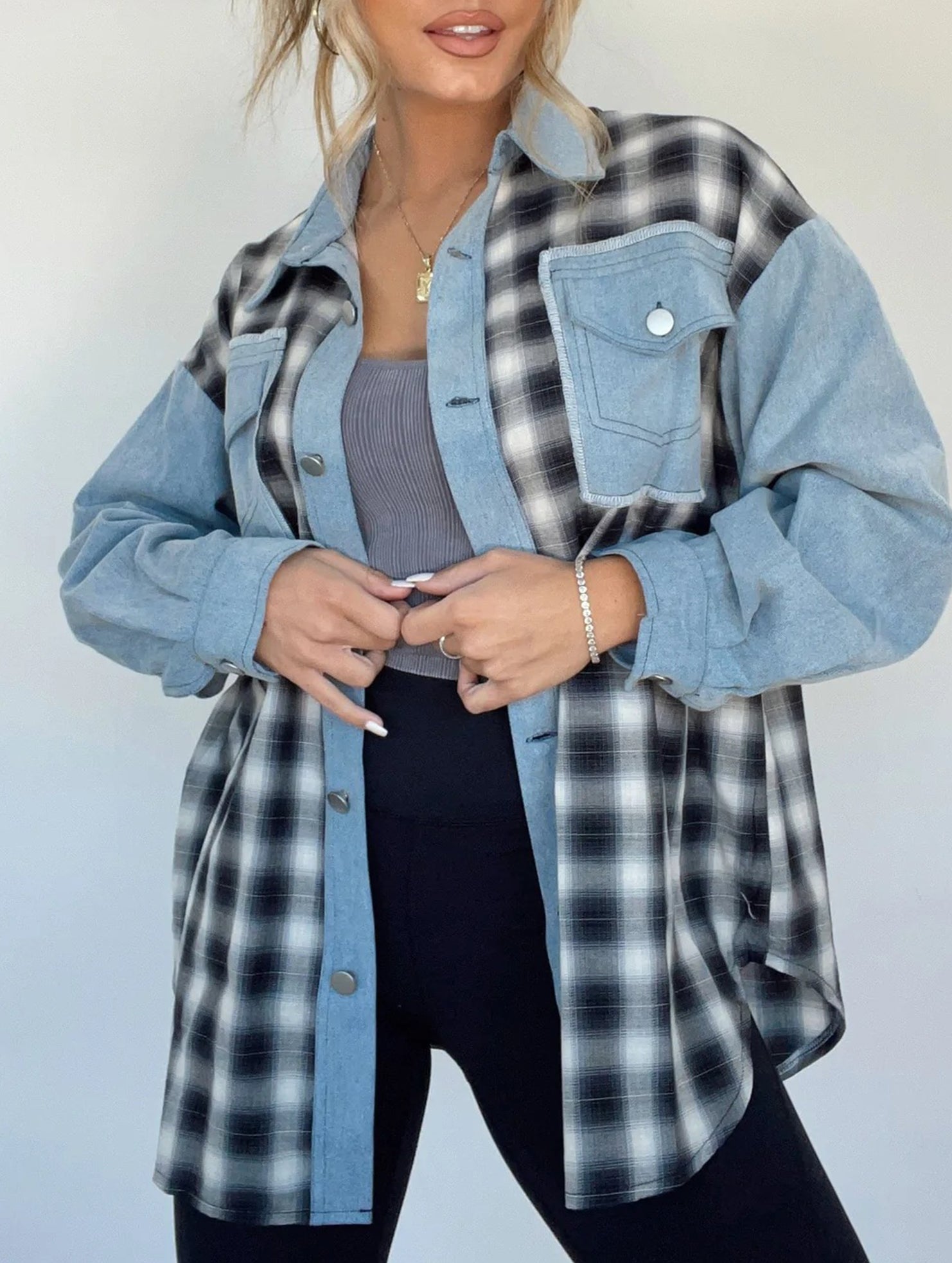 Casual and stylish plaid wool patchwork coat_CWOCO00782