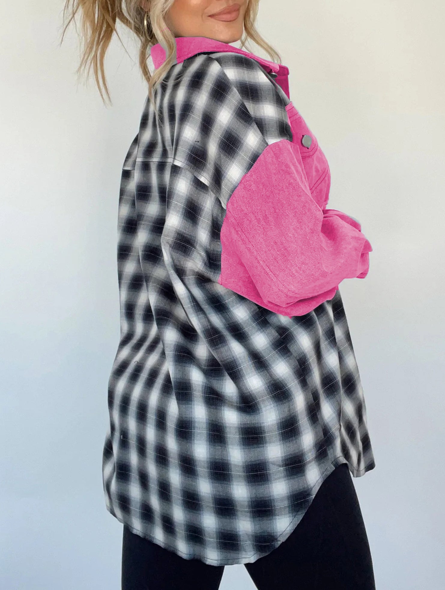 Casual and stylish plaid wool patchwork coat