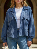Short casual ribbed single-breasted coat for women