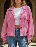 Short casual ribbed single-breasted coat for women