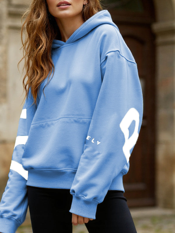 Fashionable thickened loose hooded sweatshirt  - Blue