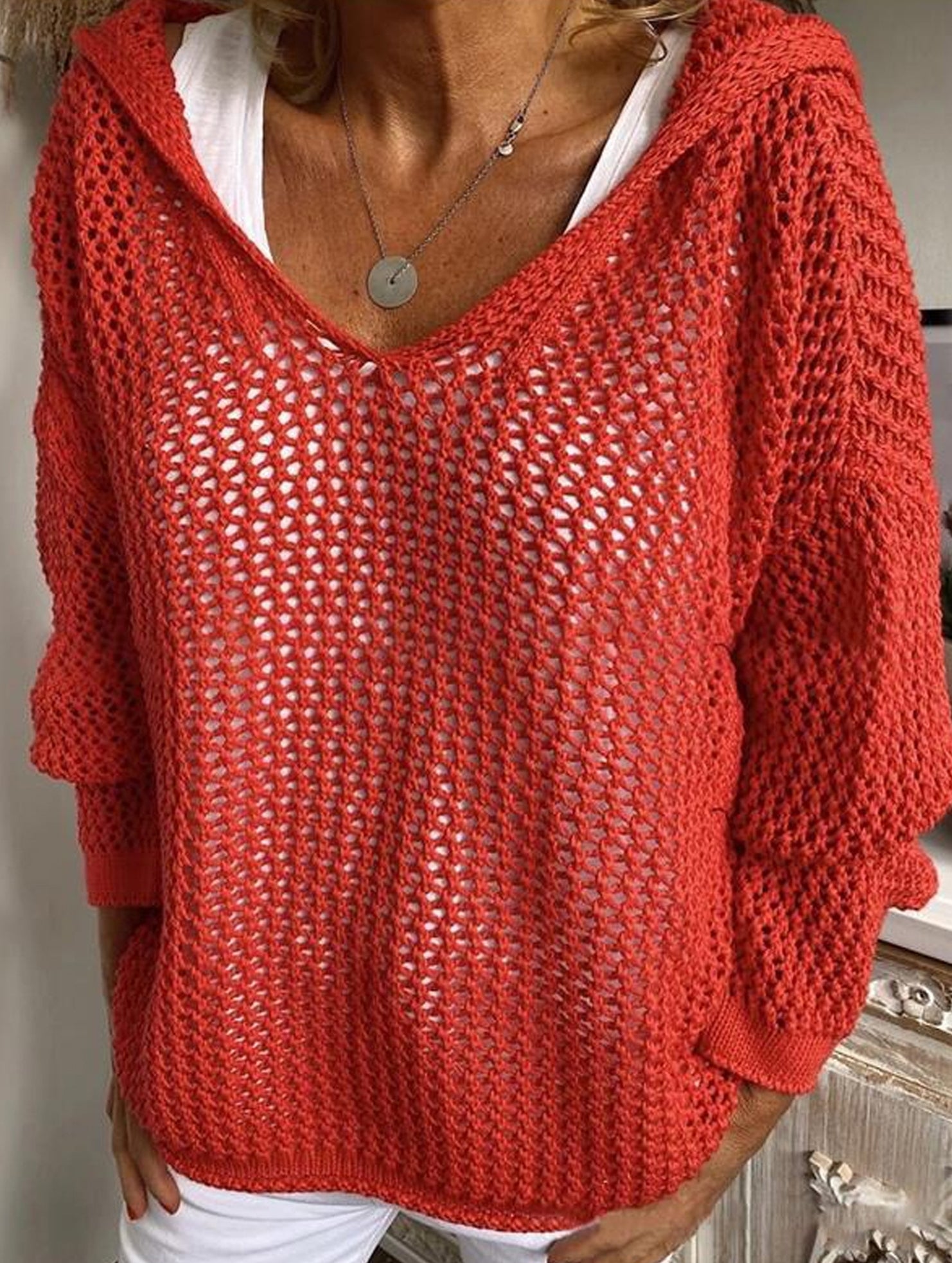 Thin loose sun-proof knitted hooded sweater