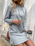 Striped patchwork hooded sweatshirt dress
