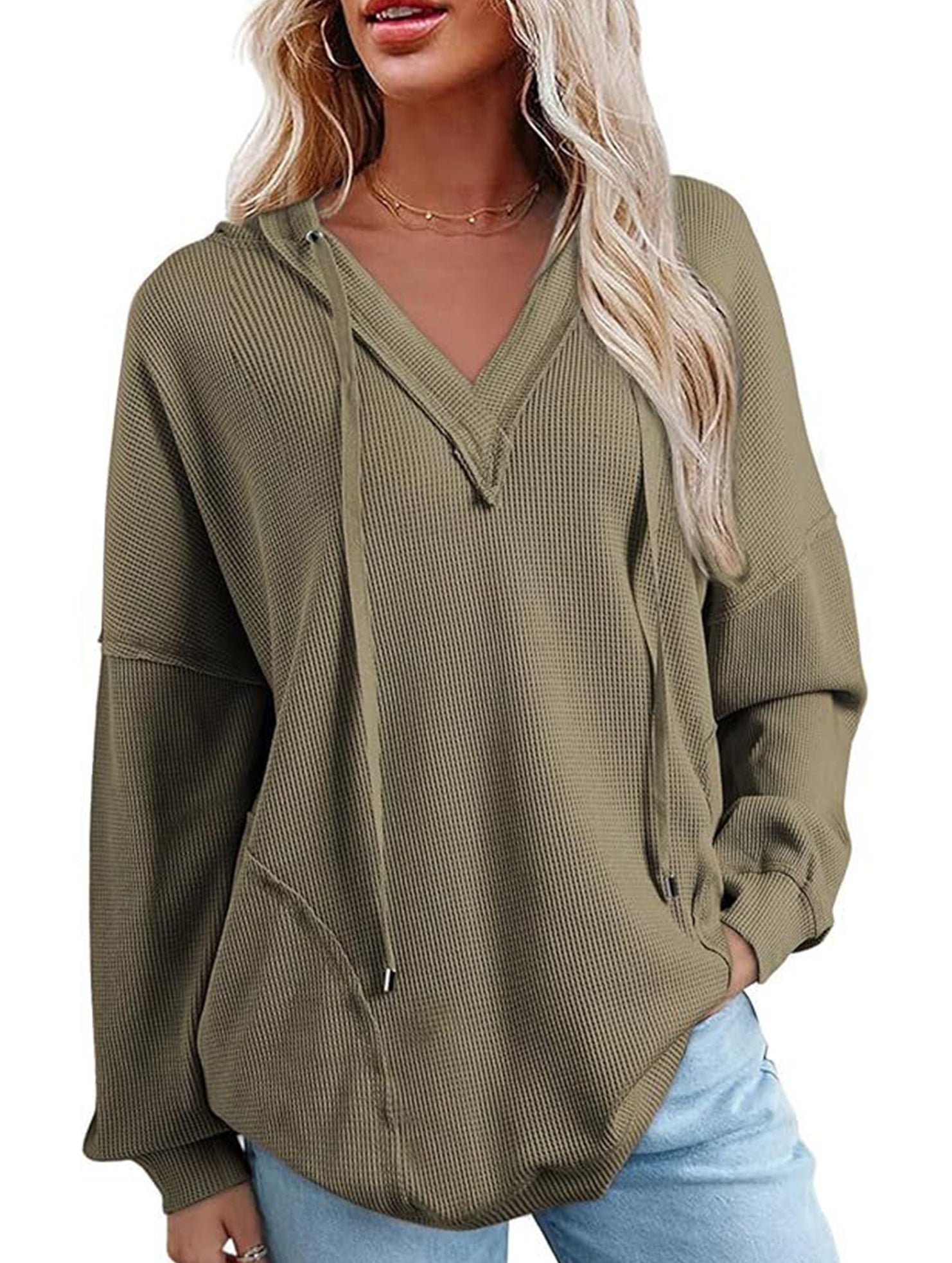 Casual V-neck long-sleeved hooded sweatshirt