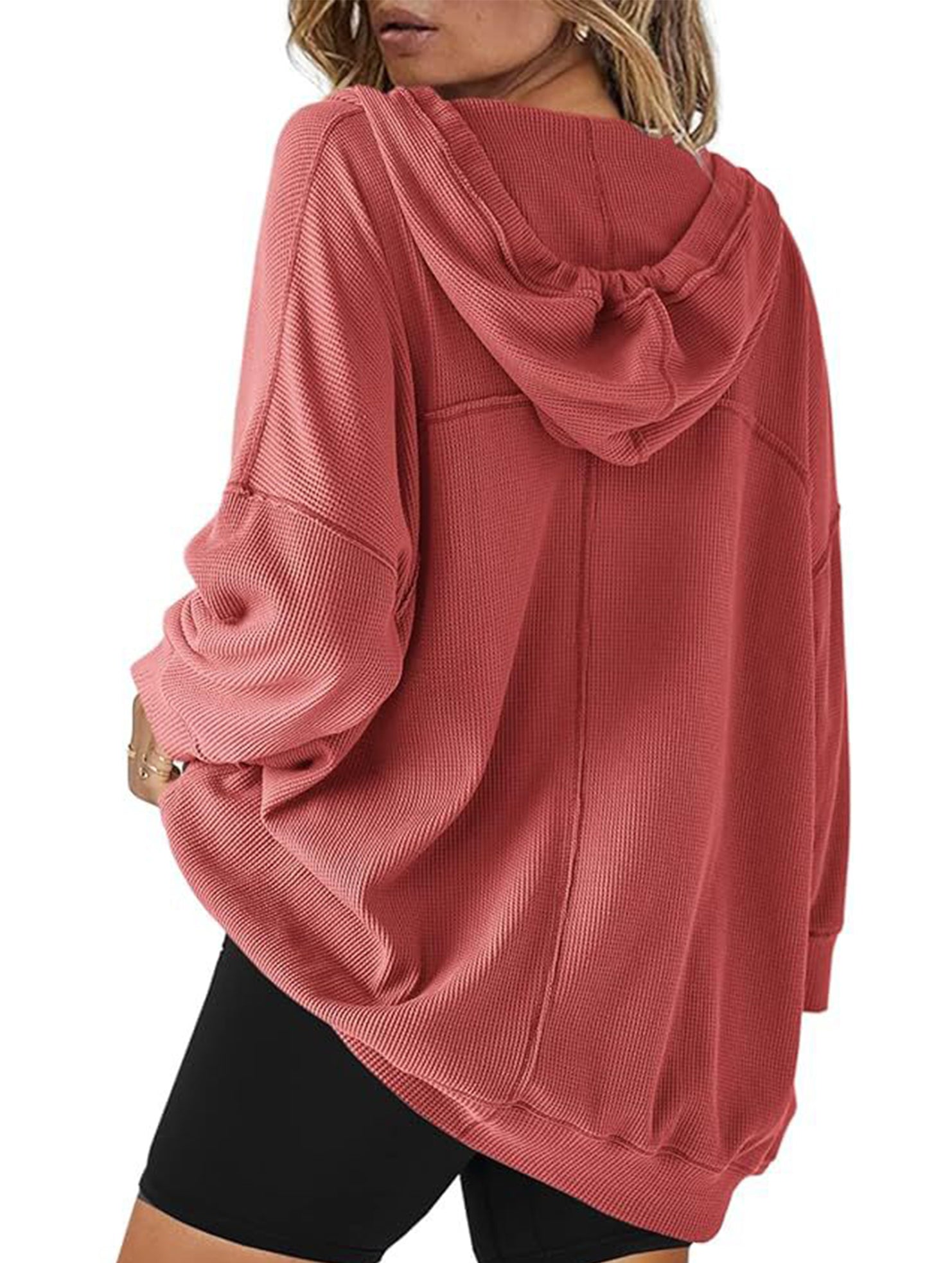 Casual V-neck long-sleeved hooded sweatshirt