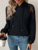 Casual Loose Hooded Lace Panel Top