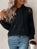 Casual Loose Hooded Lace Panel Top