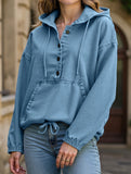 Hoodie Button-Down Pullover Jacket Denim Top