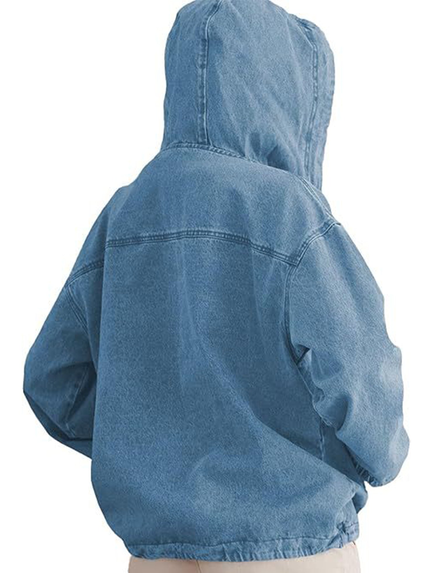 Hoodie Button-Down Pullover Jacket Denim Top