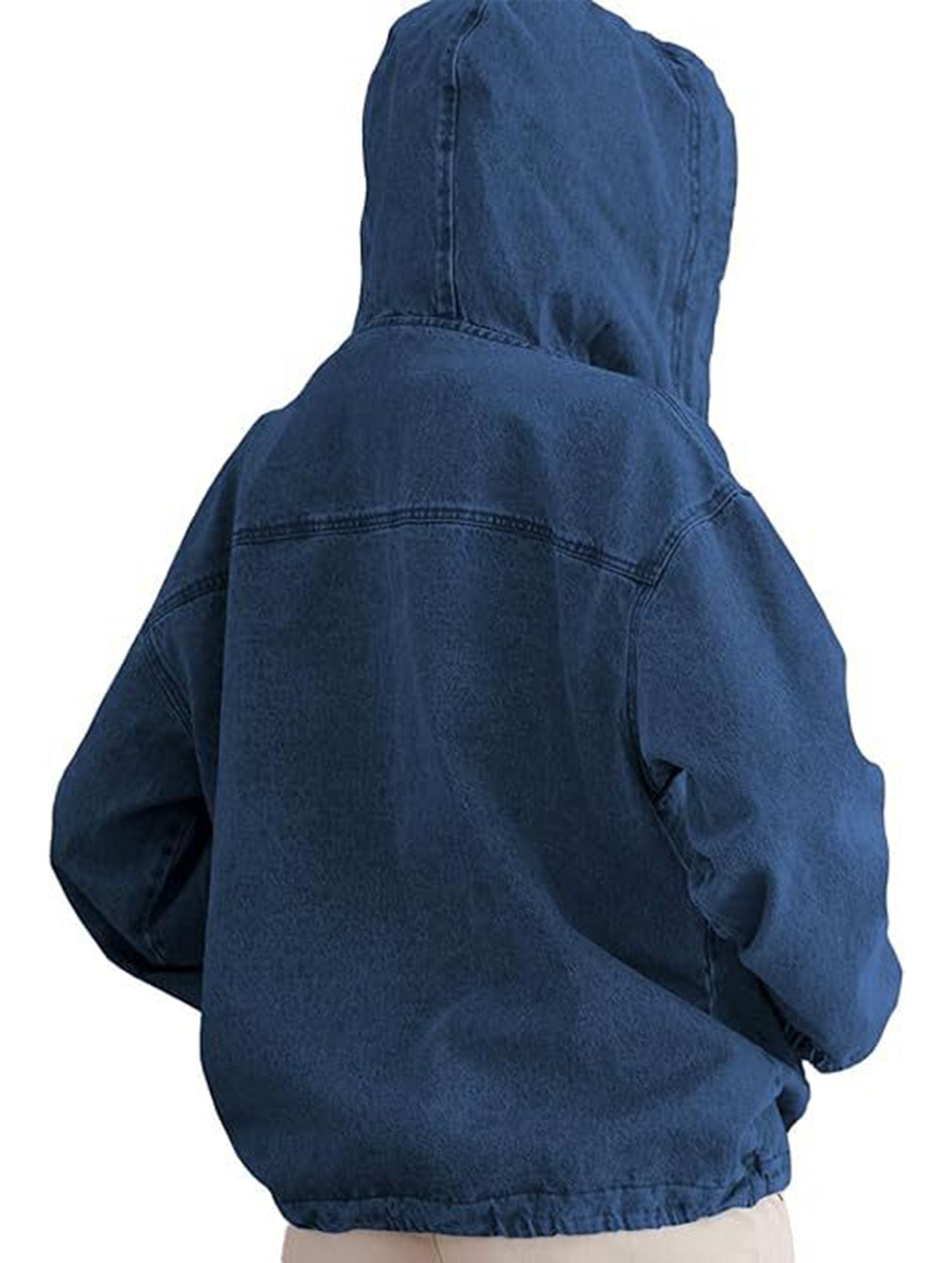 Hoodie Button-Down Pullover Jacket Denim Top