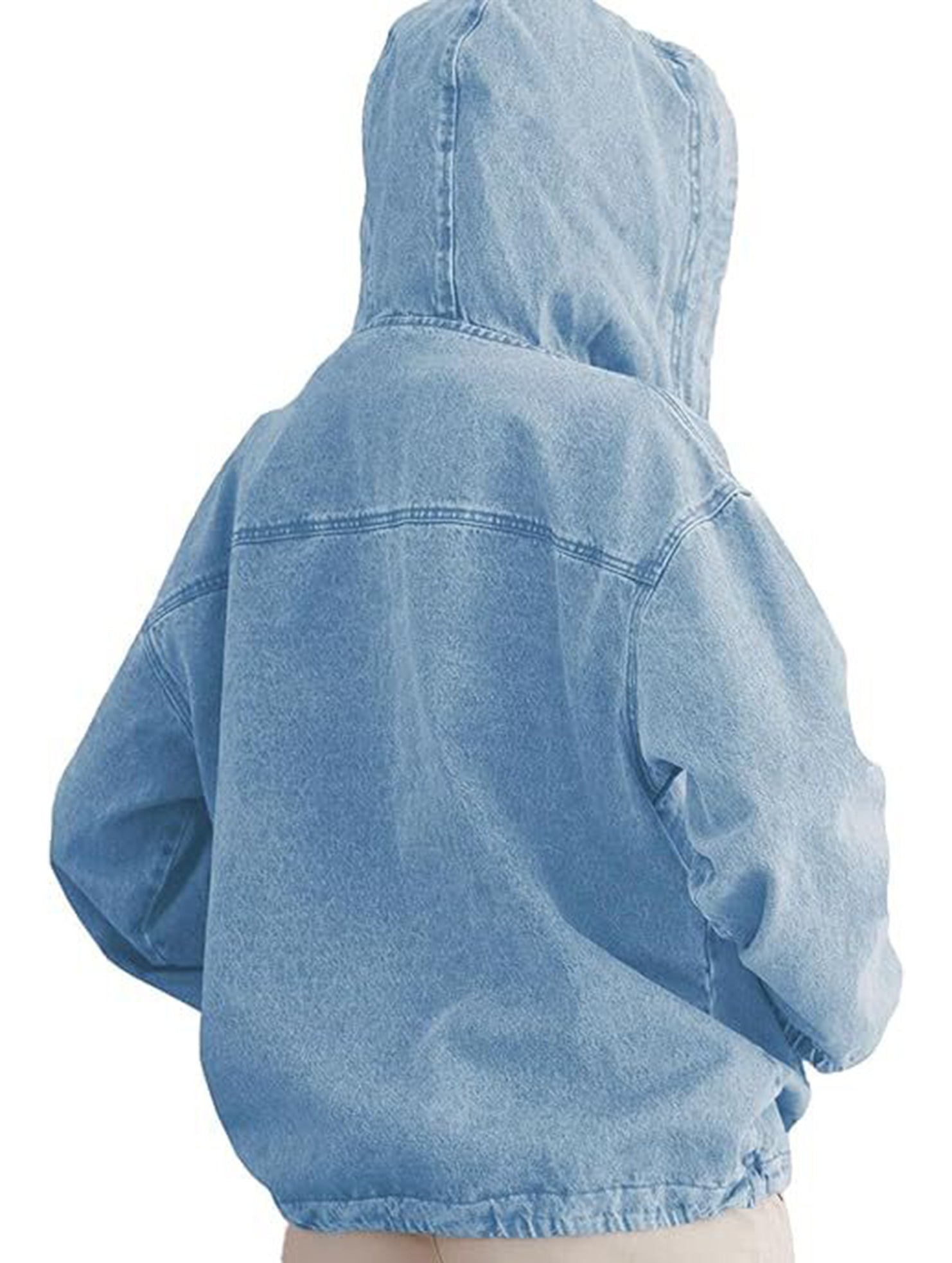 Hoodie Button-Down Pullover Jacket Denim Top