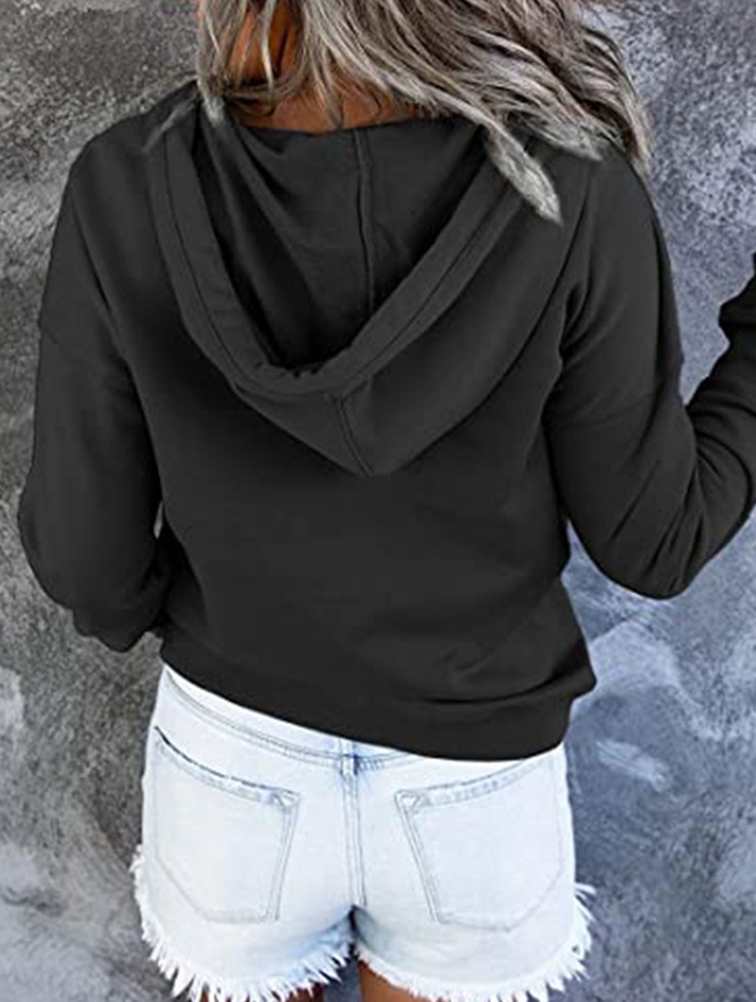 Loose casual hooded drawstring pocket sweatshirt
