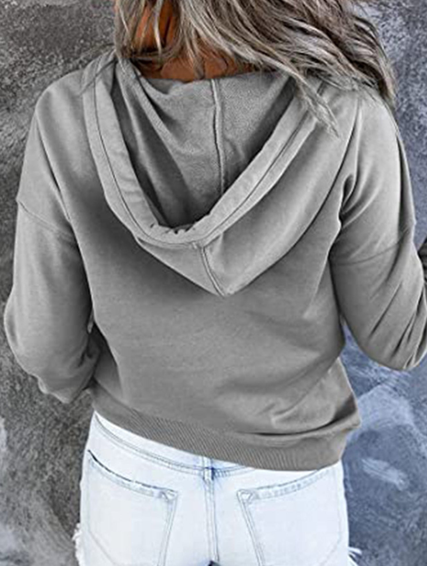 Loose casual hooded drawstring pocket sweatshirt