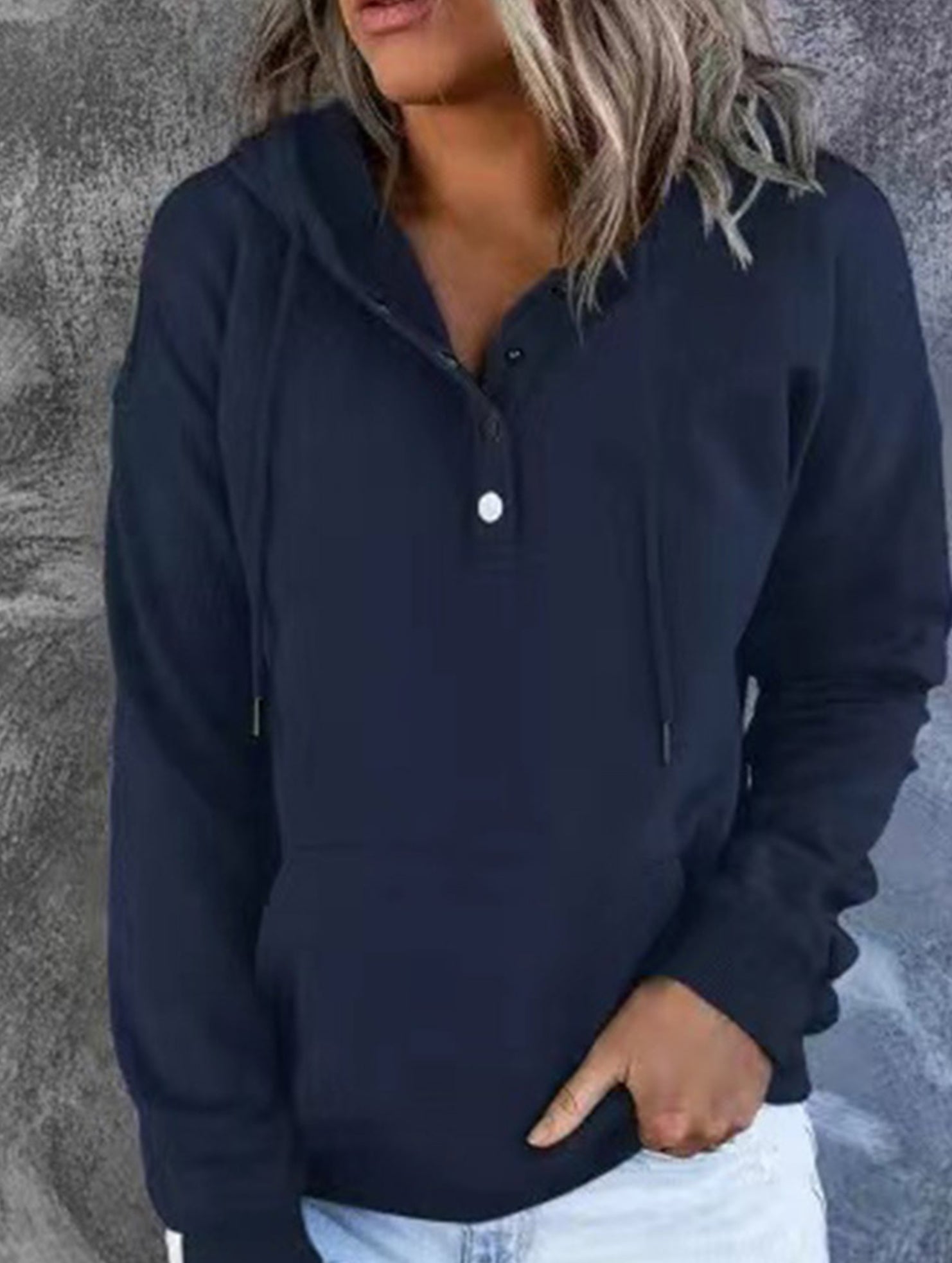 Loose casual hooded drawstring pocket sweatshirt