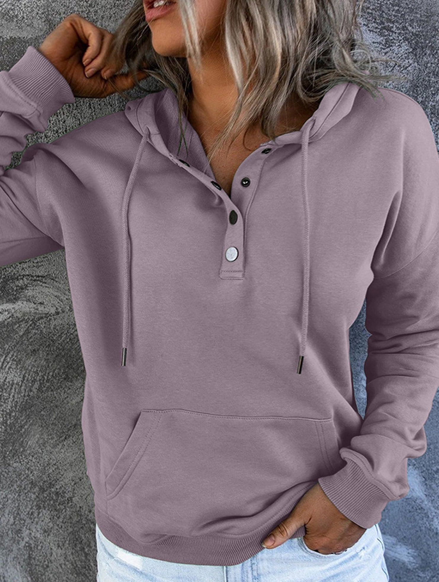 Loose casual hooded drawstring pocket sweatshirt