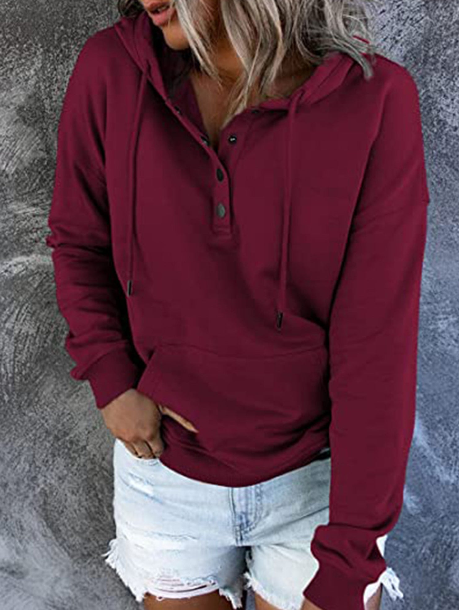 Loose casual hooded drawstring pocket sweatshirt