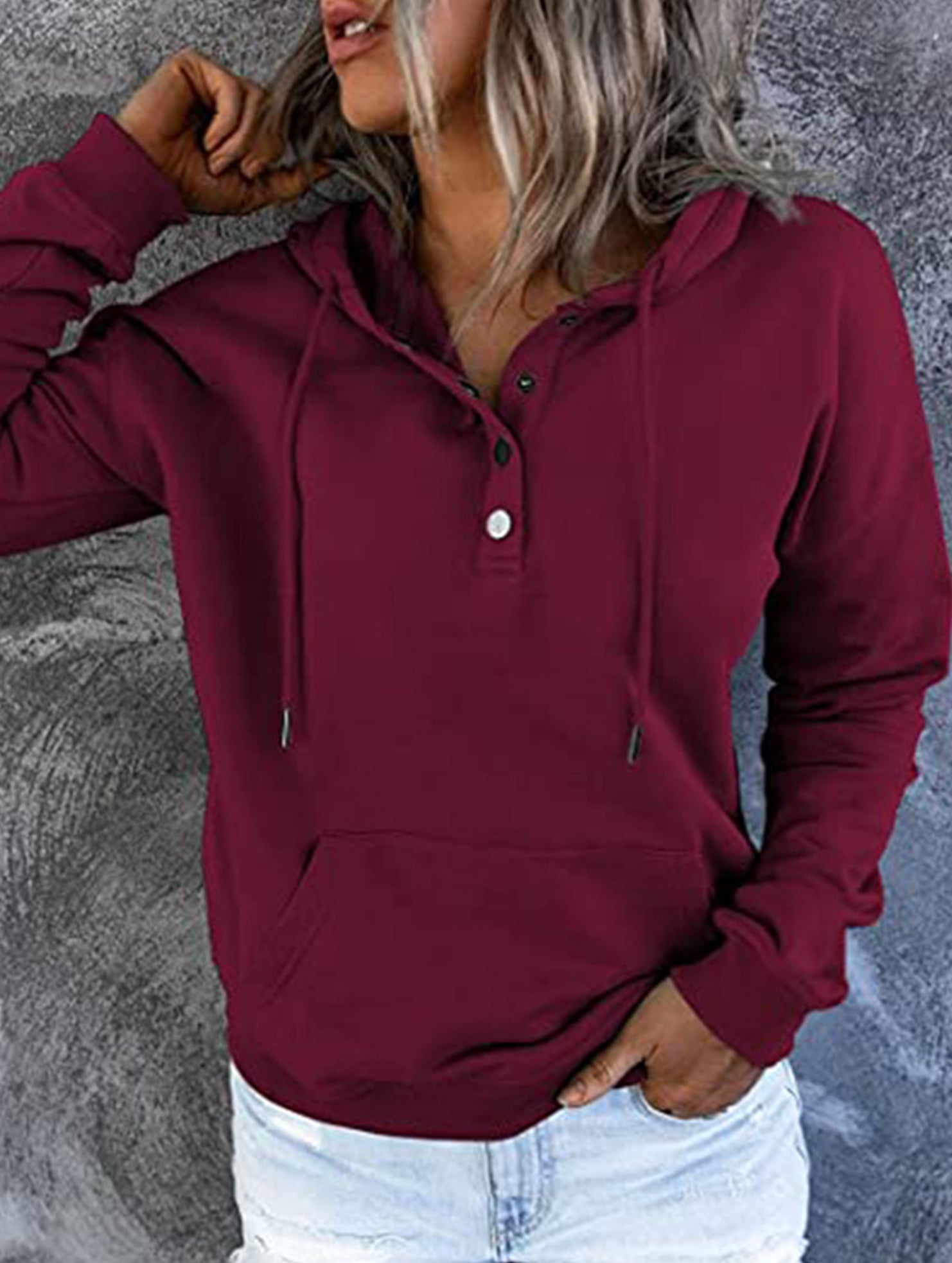 Loose casual hooded drawstring pocket sweatshirt