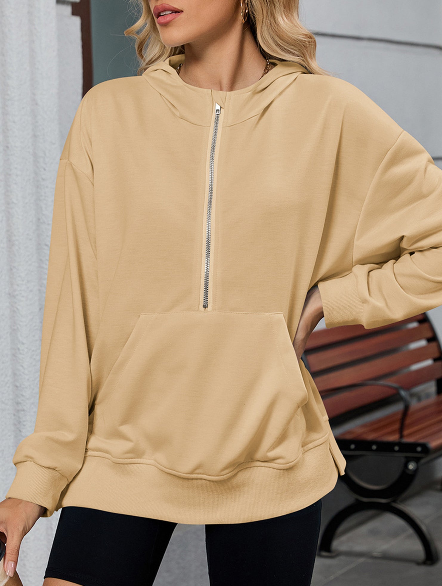 Hooded Loose Long Sleeve Zipper Pocket Sweatshirt