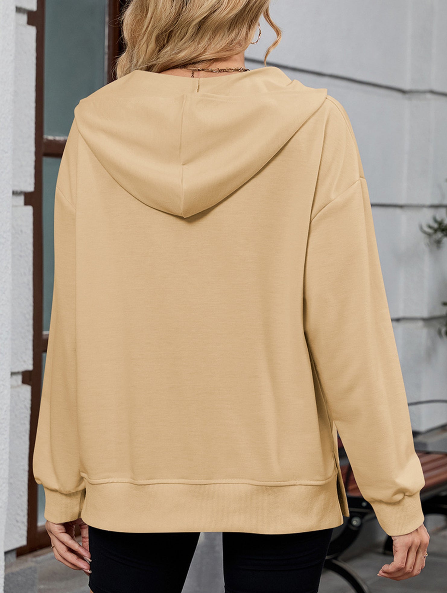 Hooded Loose Long Sleeve Zipper Pocket Sweatshirt