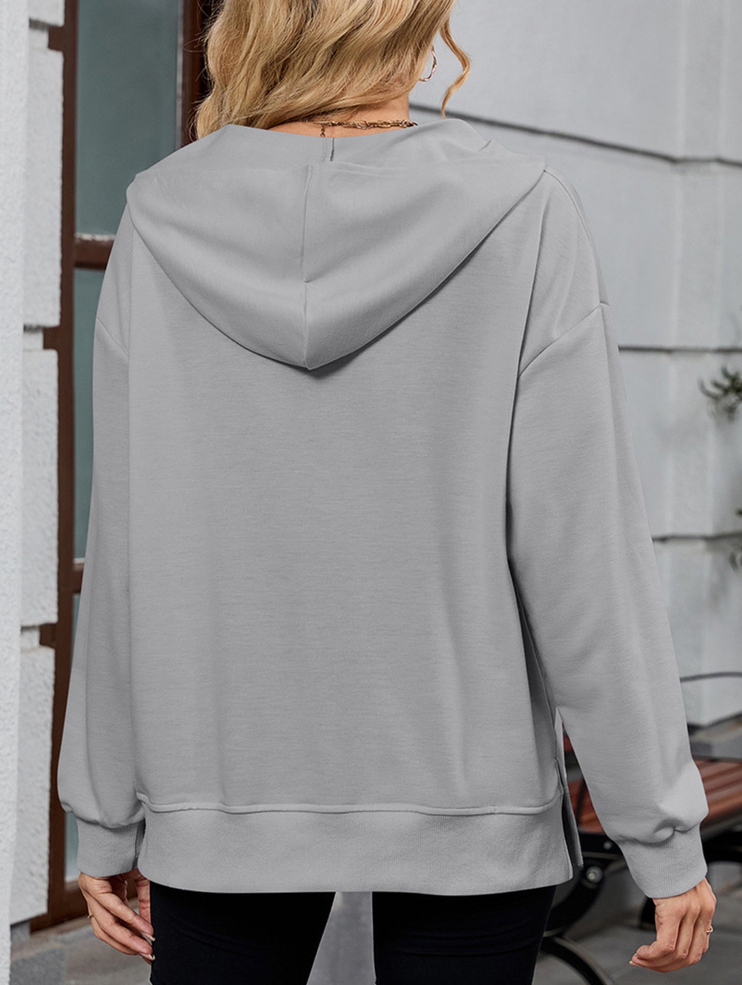 Hooded Loose Long Sleeve Zipper Pocket Sweatshirt