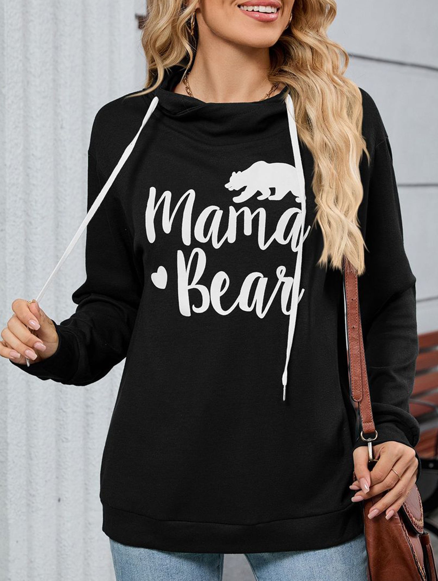 Loose long-sleeved printed hooded sweatshirt