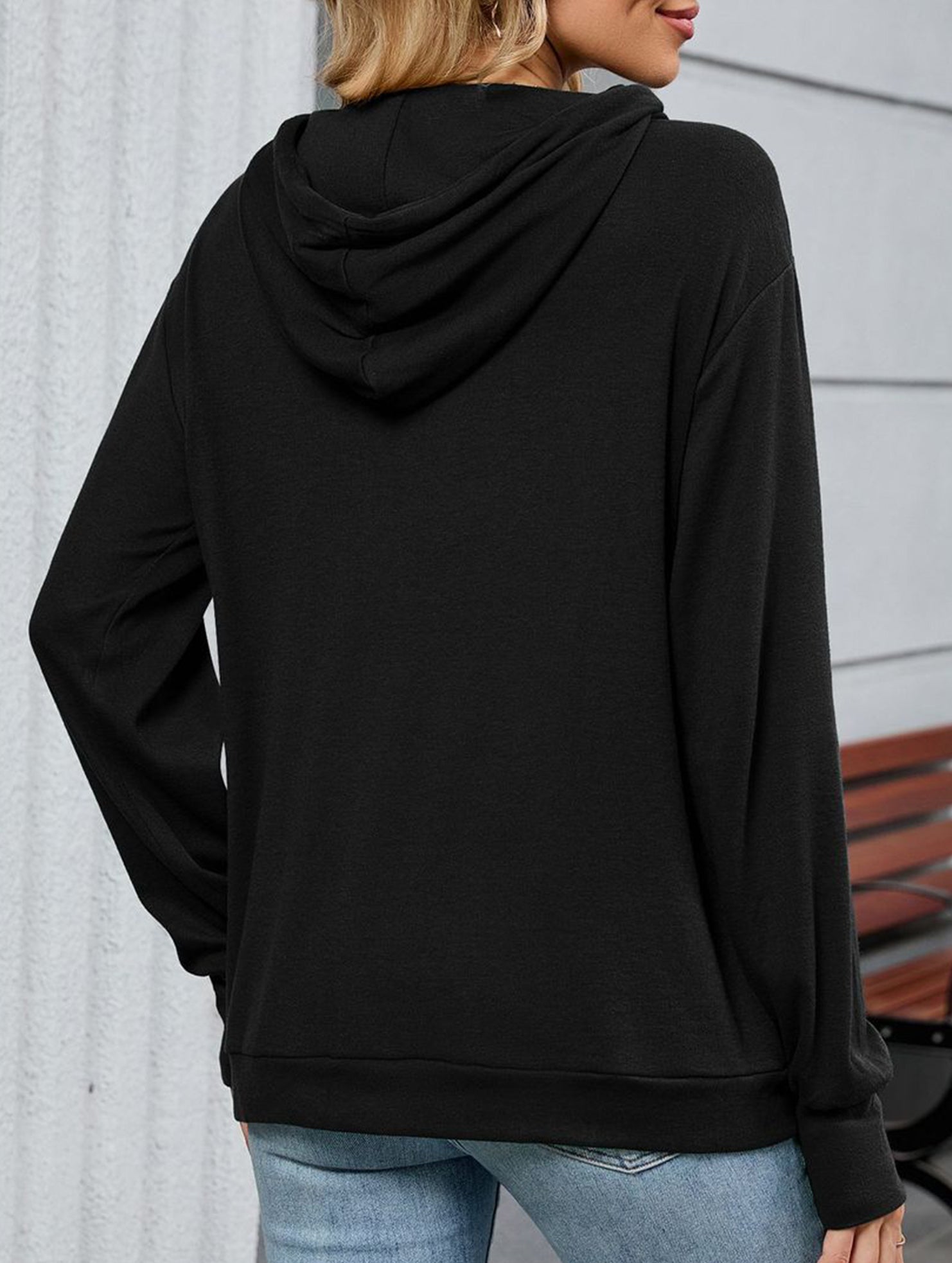 Loose long-sleeved printed hooded sweatshirt