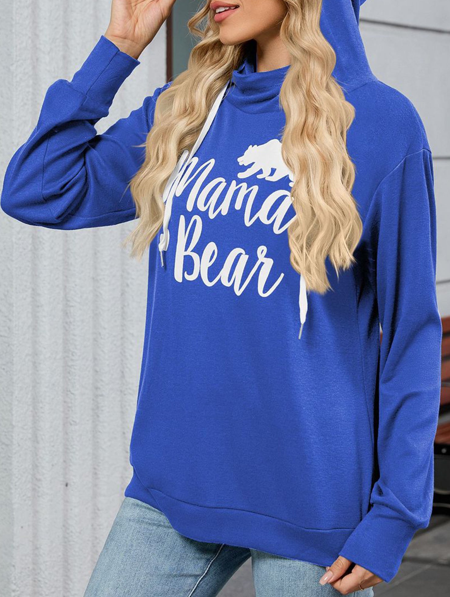 Loose long-sleeved printed hooded sweatshirt