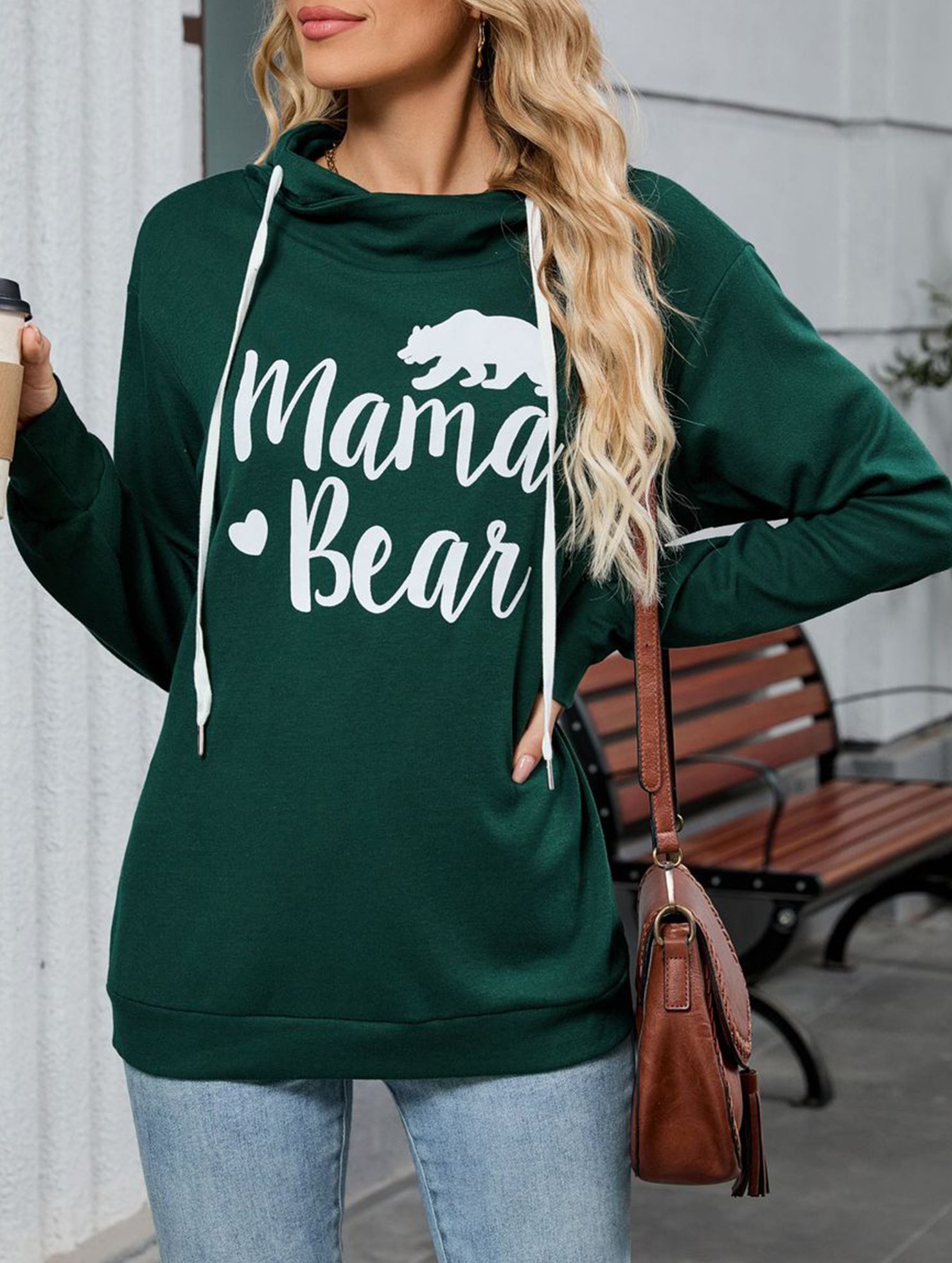 Loose long-sleeved printed hooded sweatshirt