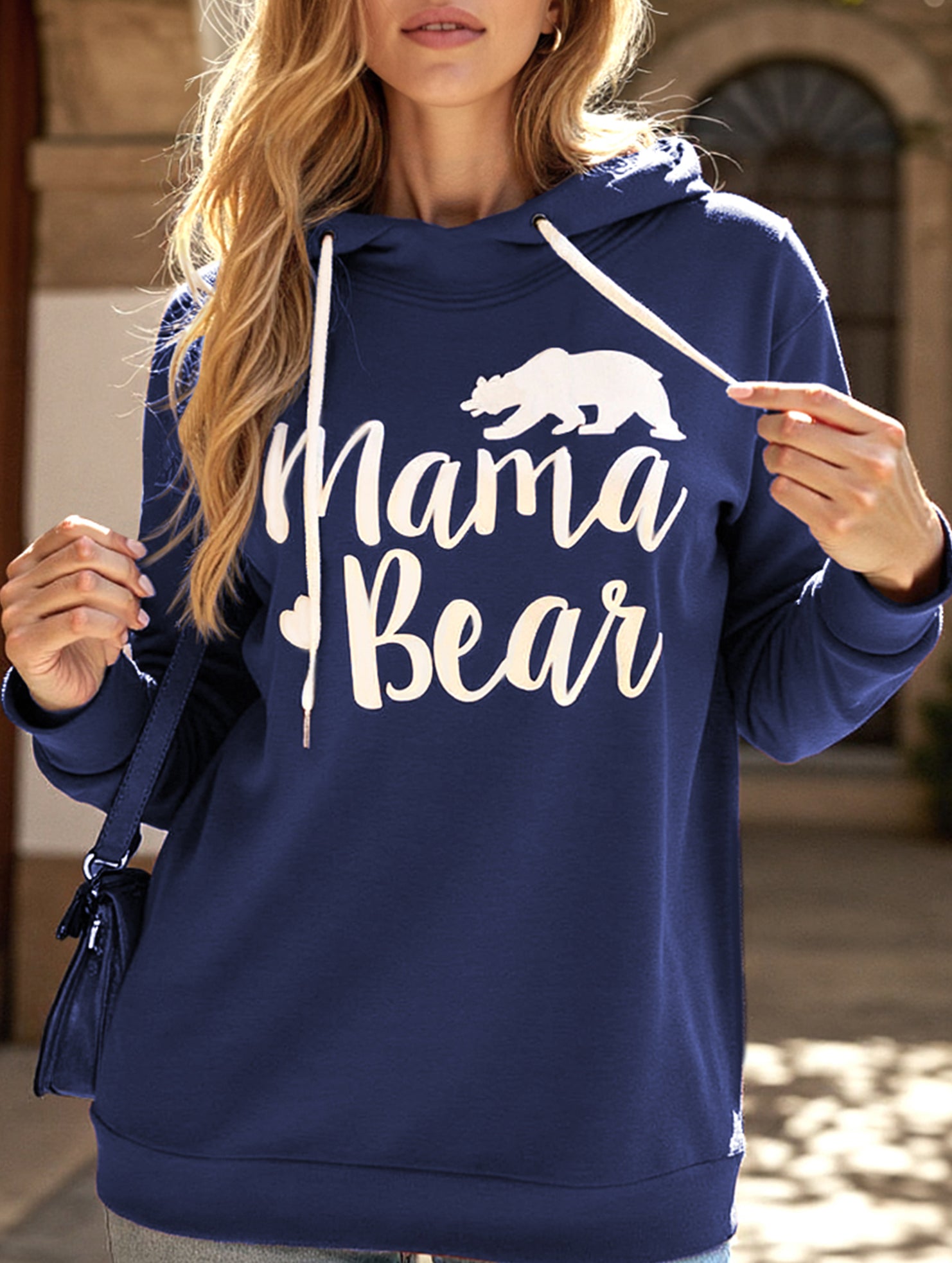 Loose long-sleeved printed hooded sweatshirt