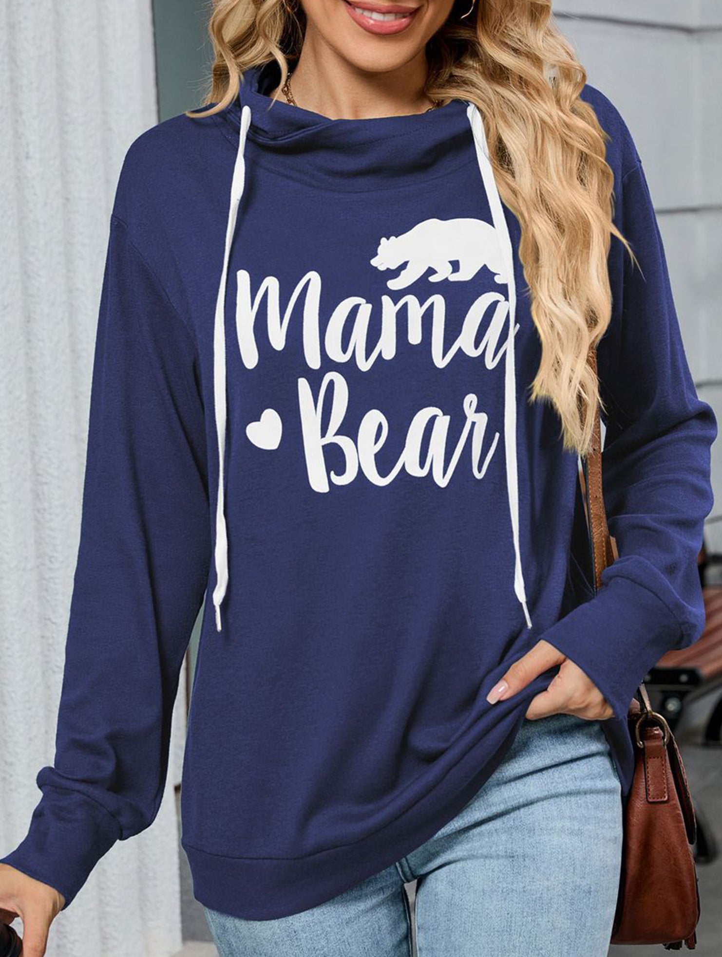 Loose long-sleeved printed hooded sweatshirt