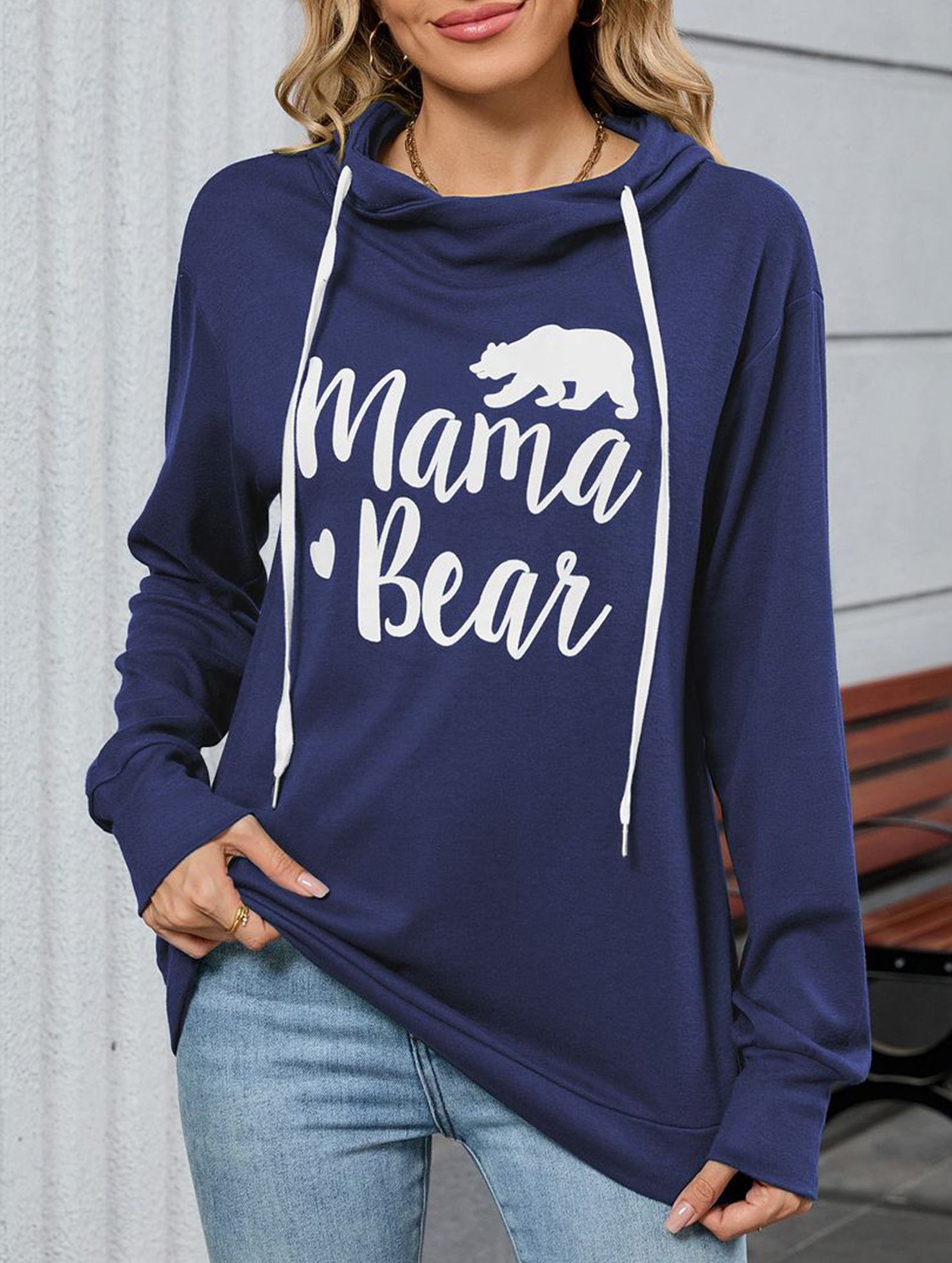 Loose long-sleeved printed hooded sweatshirt
