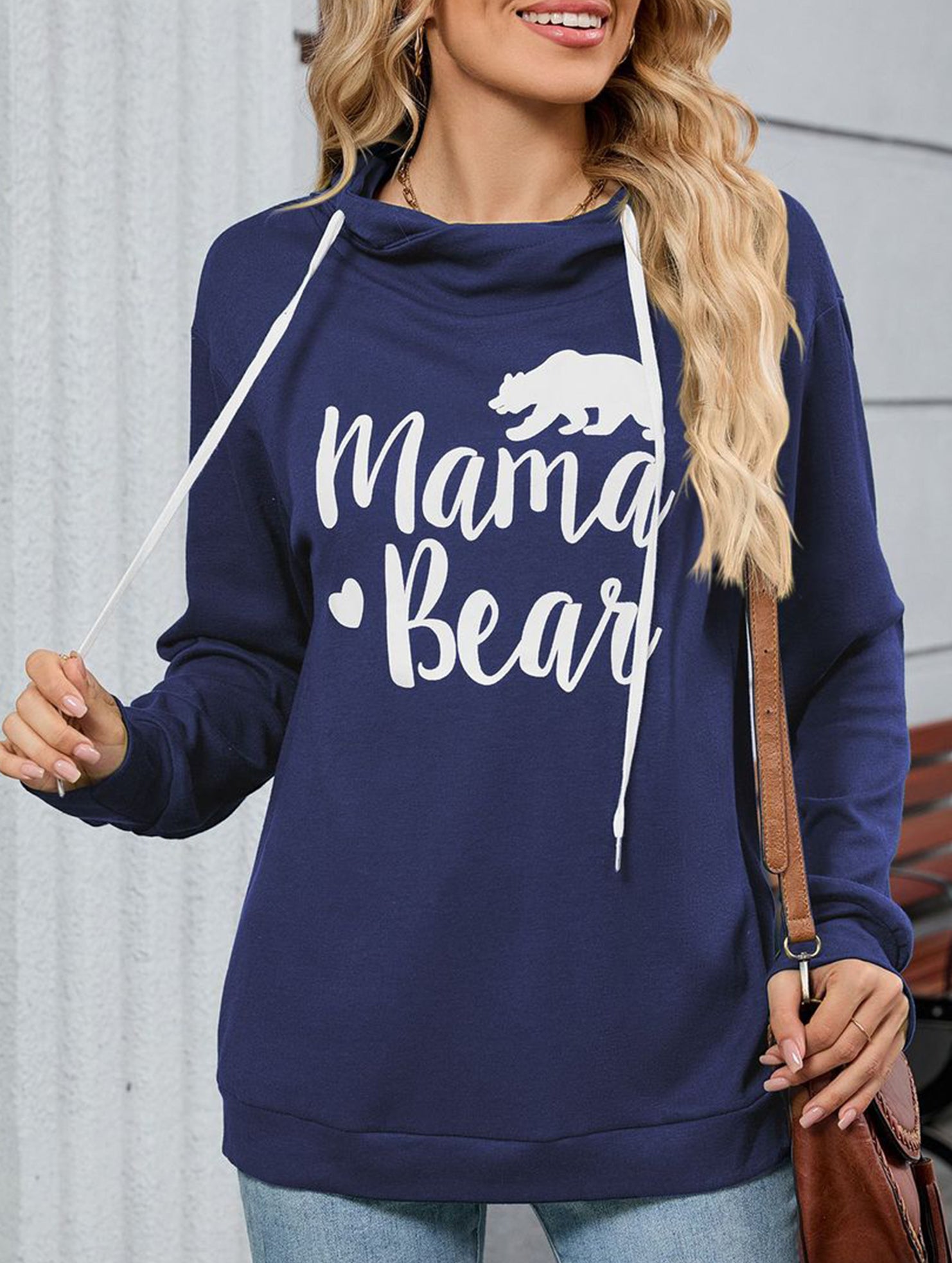 Loose long-sleeved printed hooded sweatshirt