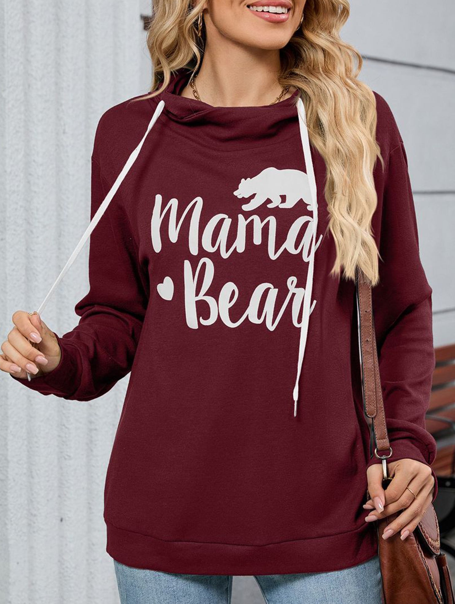 Loose long-sleeved printed hooded sweatshirt