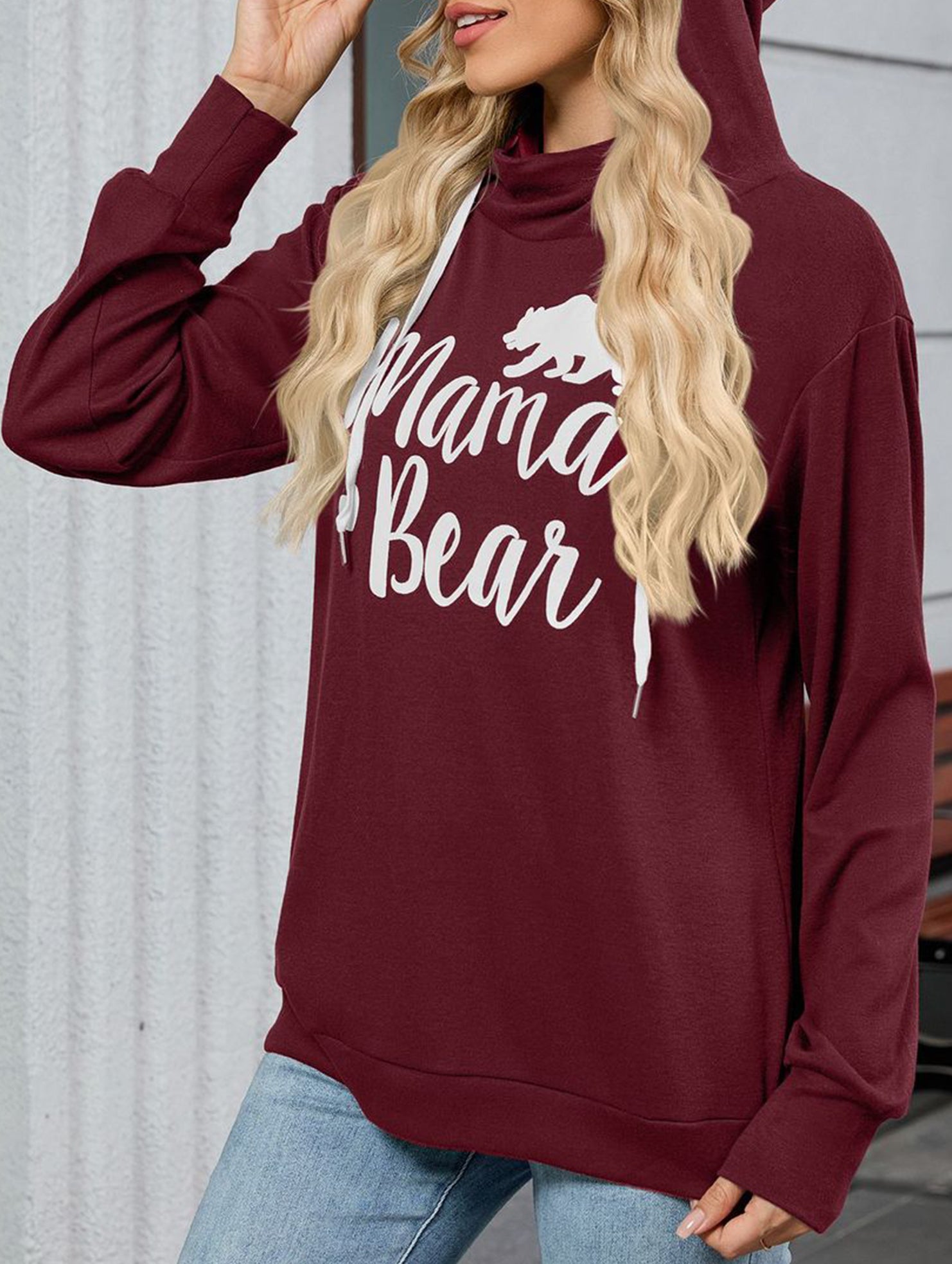 Loose long-sleeved printed hooded sweatshirt