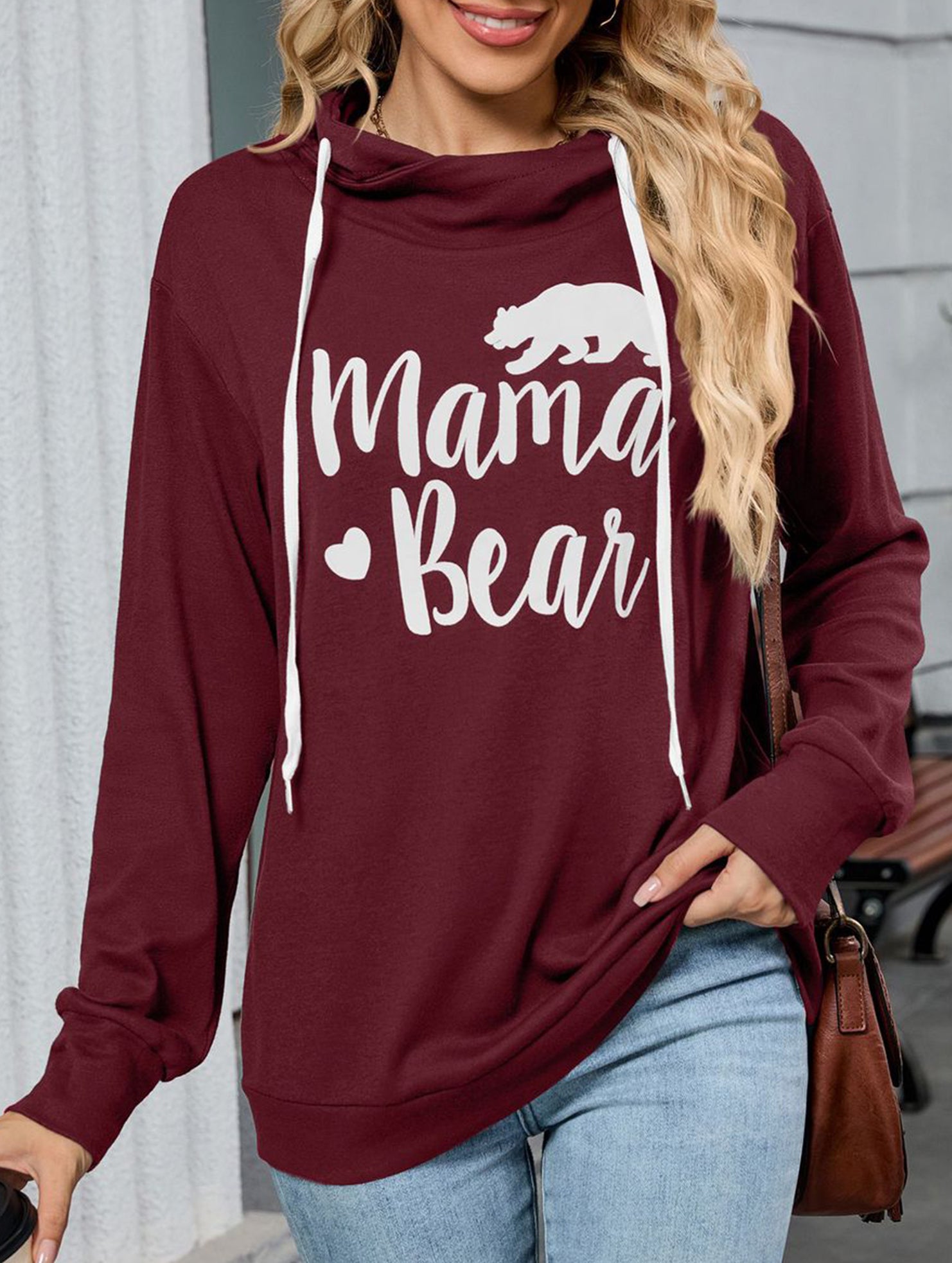 Loose long-sleeved printed hooded sweatshirt