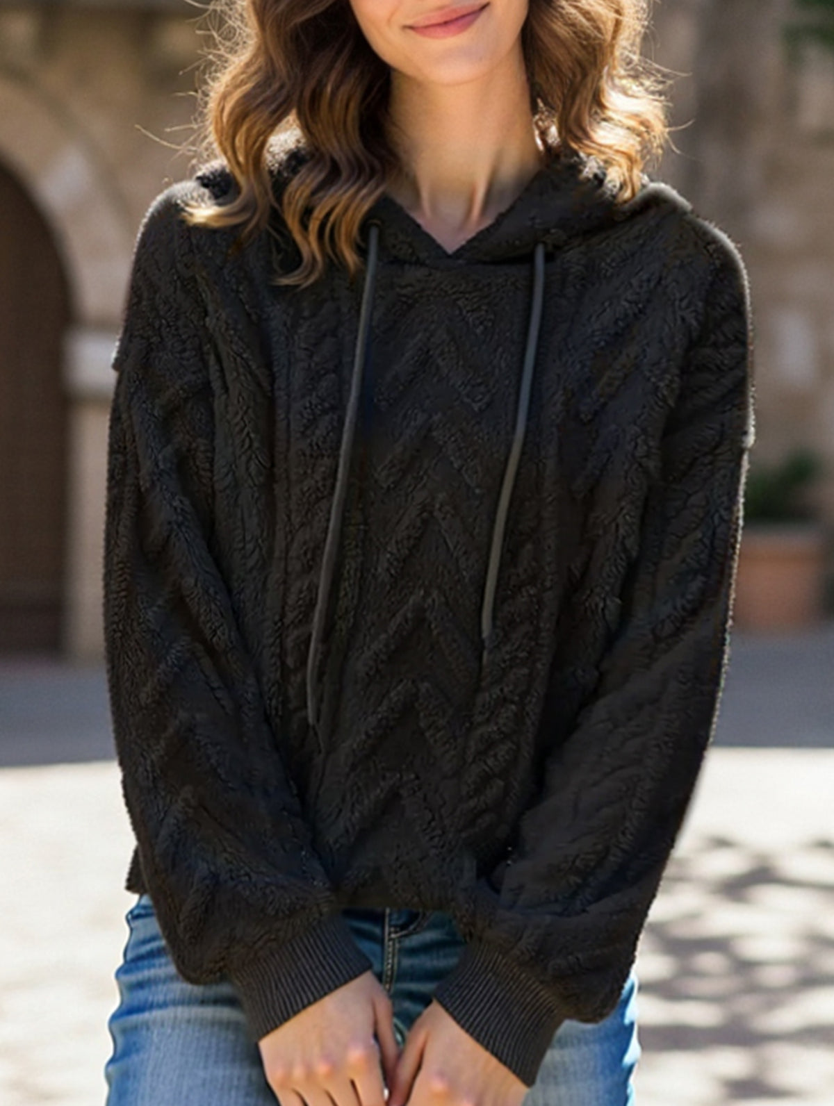 Patchwork Ribbed Double-Sided Plush Hoodie