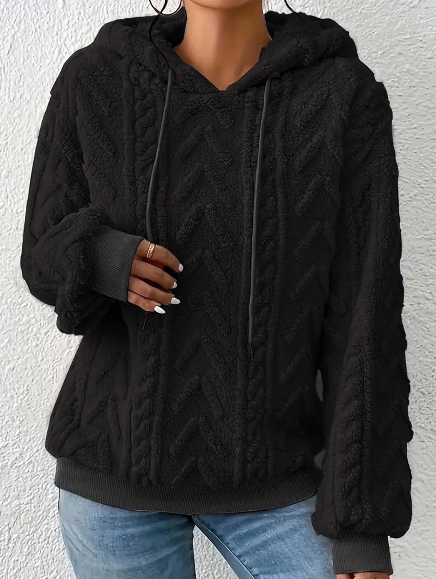 Patchwork Ribbed Double-Sided Plush Hoodie