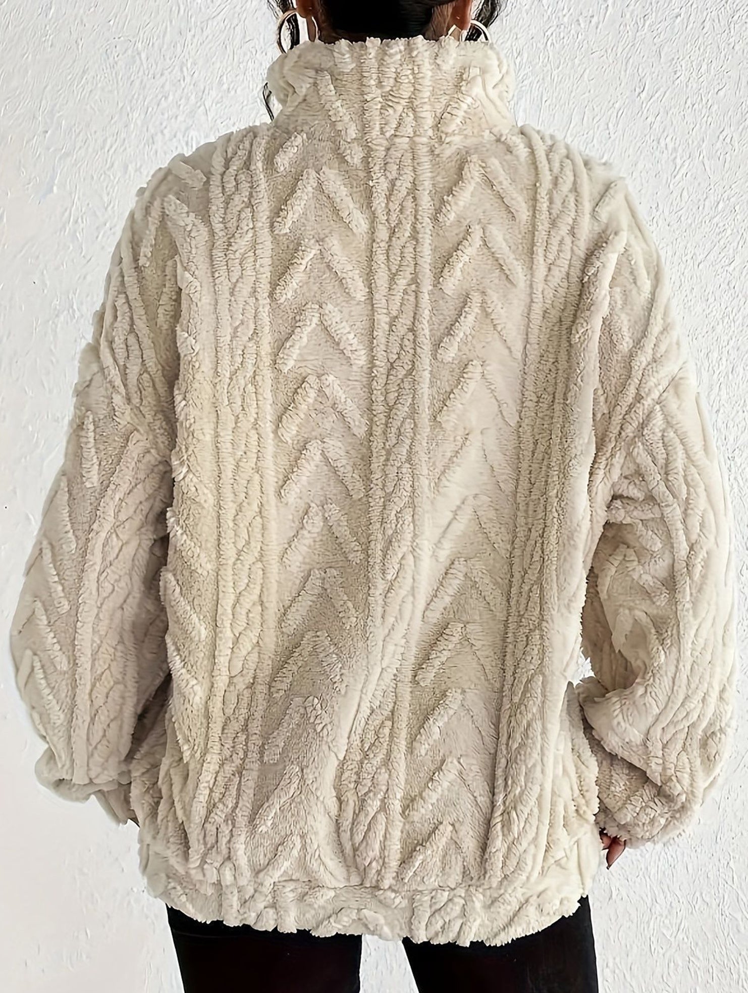 Double-sided plush zip-up pullover top