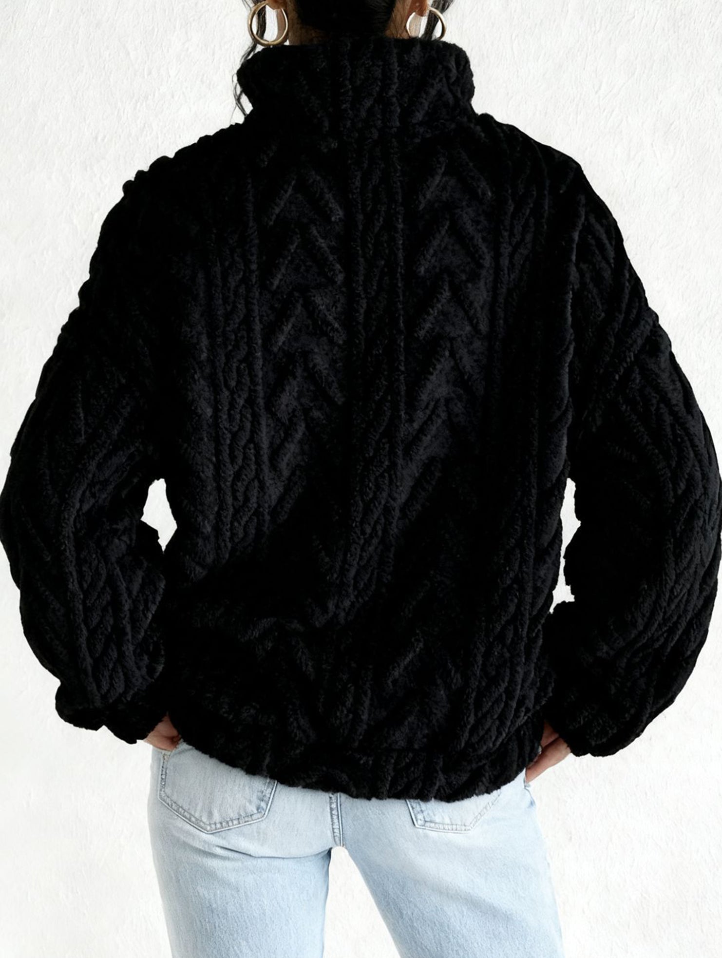 Double-sided plush zip-up pullover top