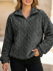 Double-sided plush zip-up pullover top