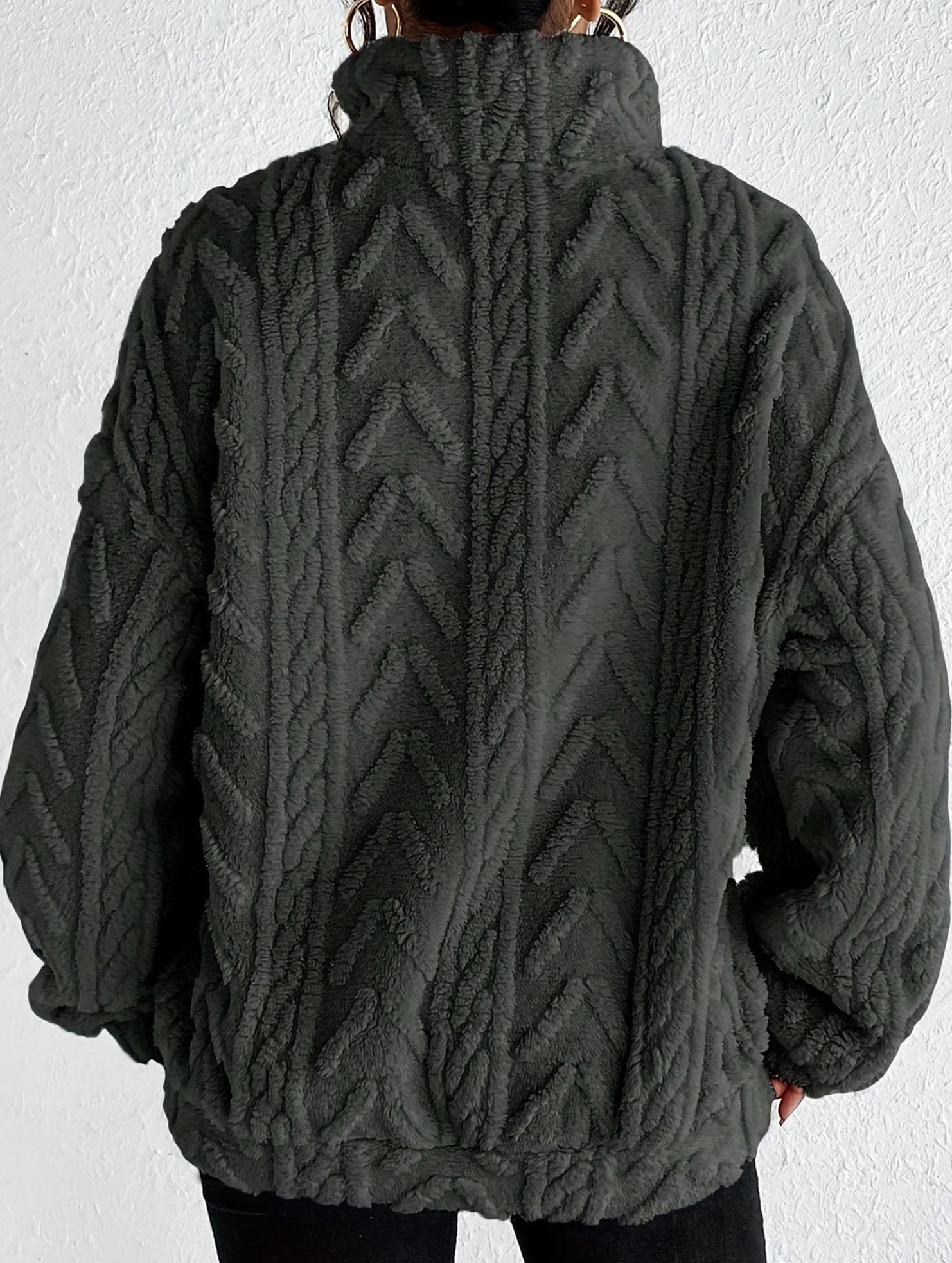 Double-sided plush zip-up pullover top